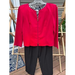Vtg Positive Attitude Size 16 Red Black Zebra Print 2 Piece Pant Suit